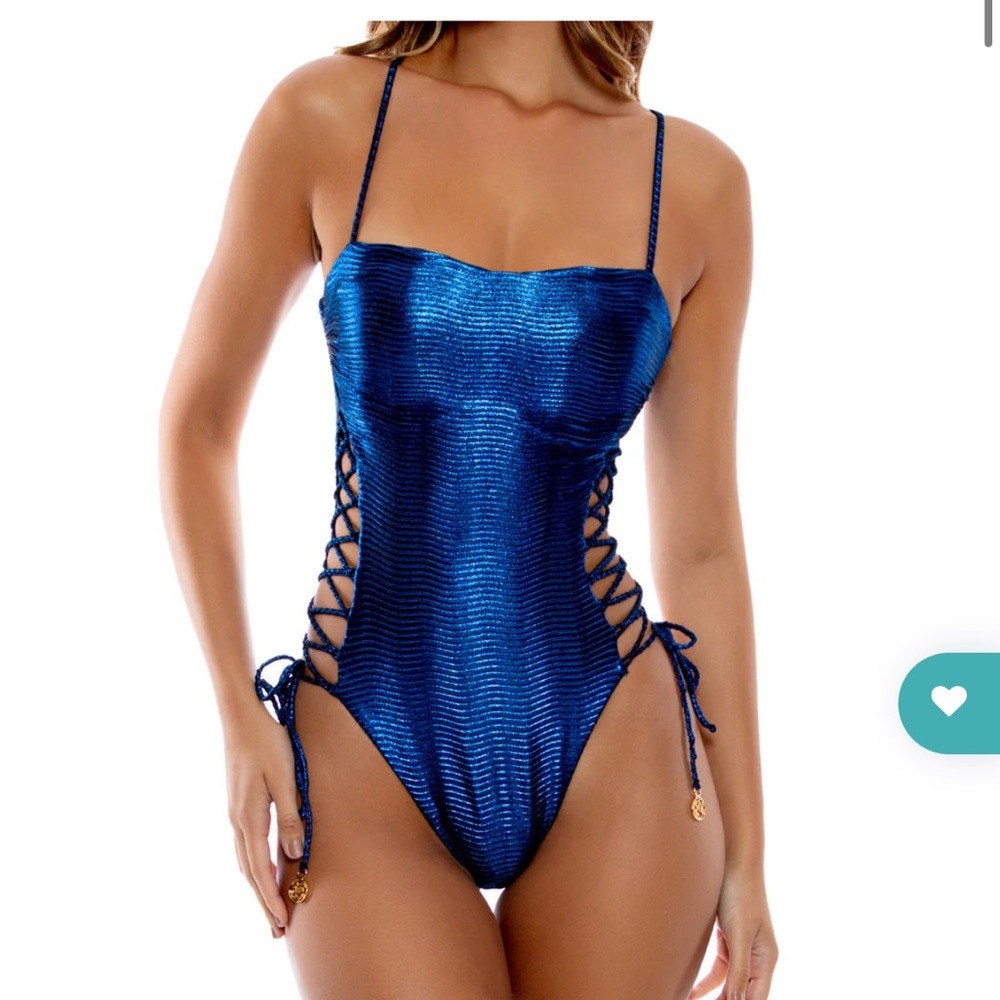 MIDNIGHT WAVES - Square Neck Laced Up One Piece NWT S